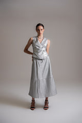 Saia midi em couro de viscose