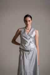 Saia midi em couro de viscose