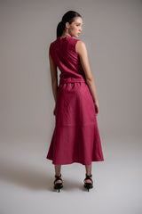 Saia midi em couro de viscose