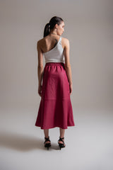 Saia midi em couro de viscose