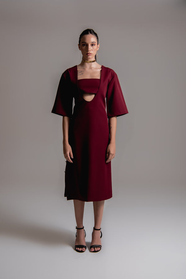 Vestido midi em alfaiataria com top