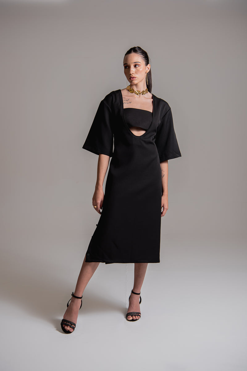 Vestido midi em alfaiataria com top