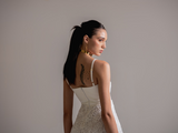 Vestido de alças com renda e couro de viscose
