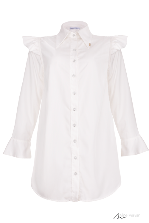 Camisa Feminina Manga Longa com Babado nos Ombros - Aline vervan