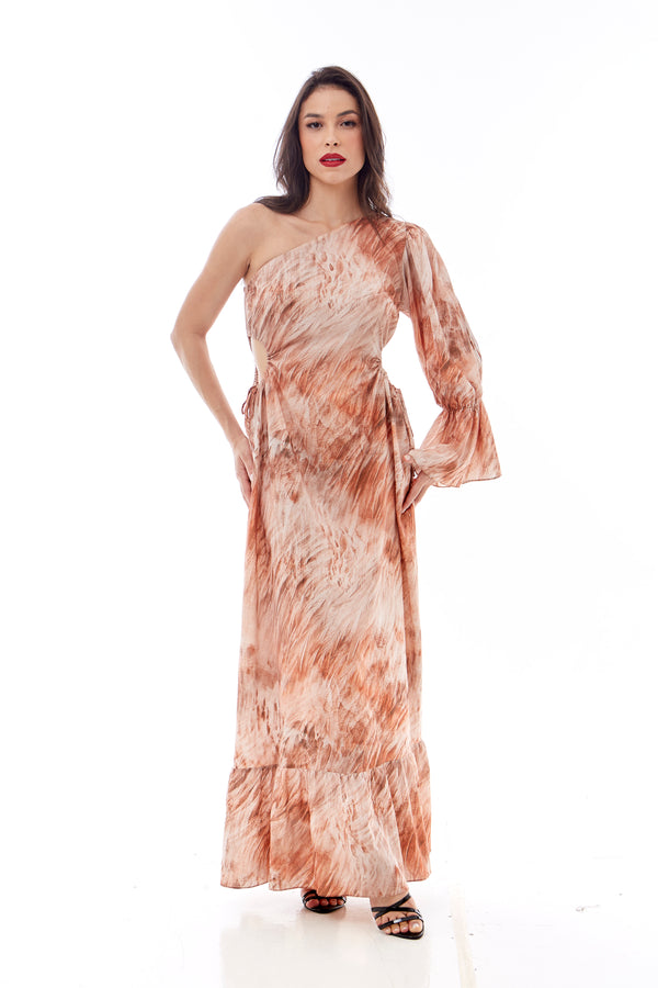 Vestido longo ombro só com estampa