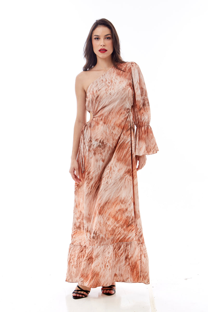 Vestido longo ombro só com estampa