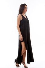 Vestido longo assimétrico em Alfaiataria