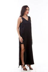 Vestido longo assimétrico em Alfaiataria