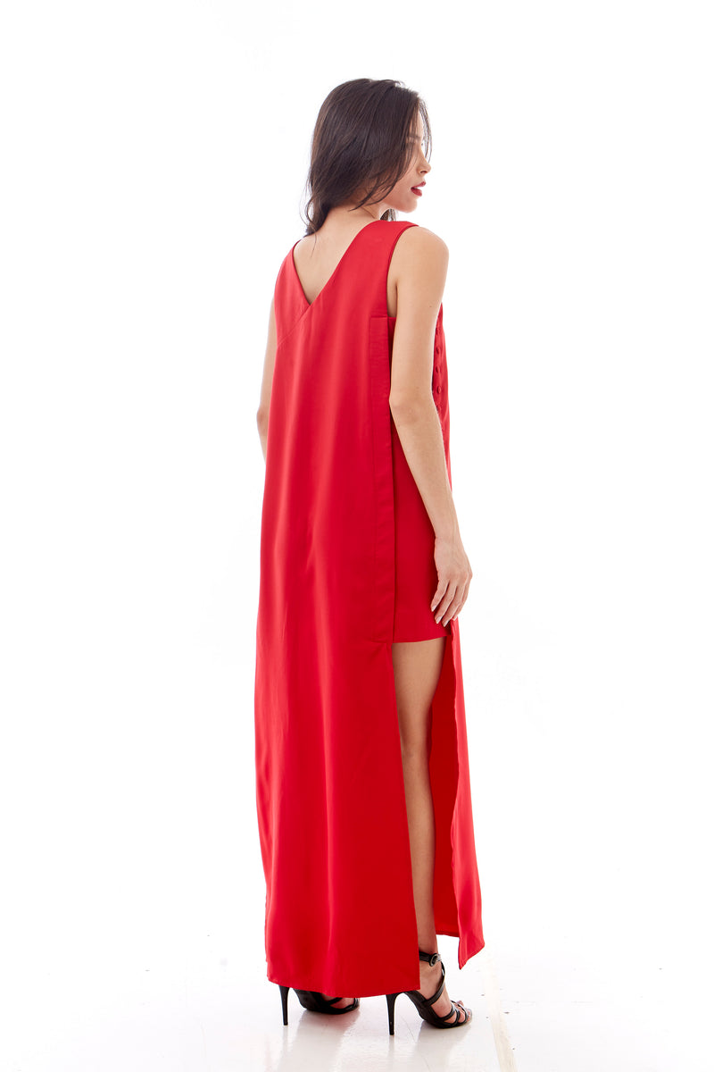 Vestido longo assimétrico em Alfaiataria