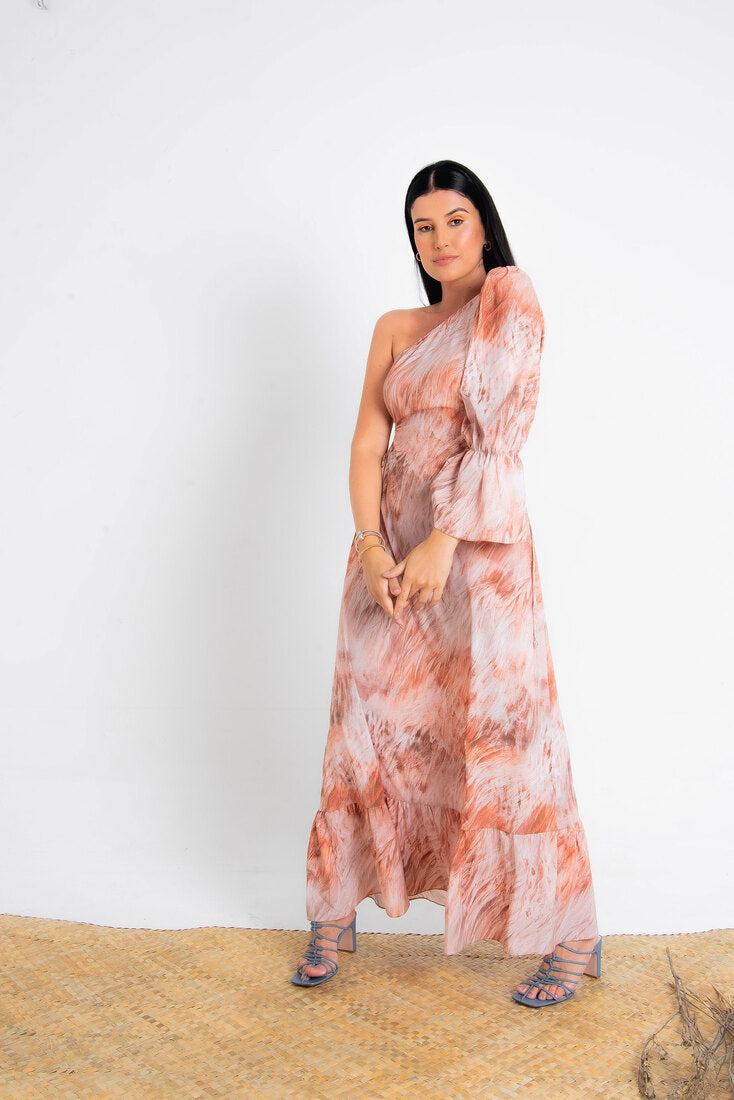 Vestido longo ombro só com estampa