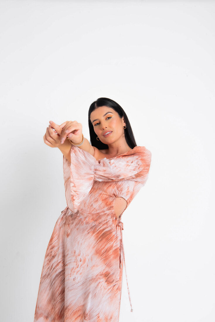 Vestido longo ombro só com estampa
