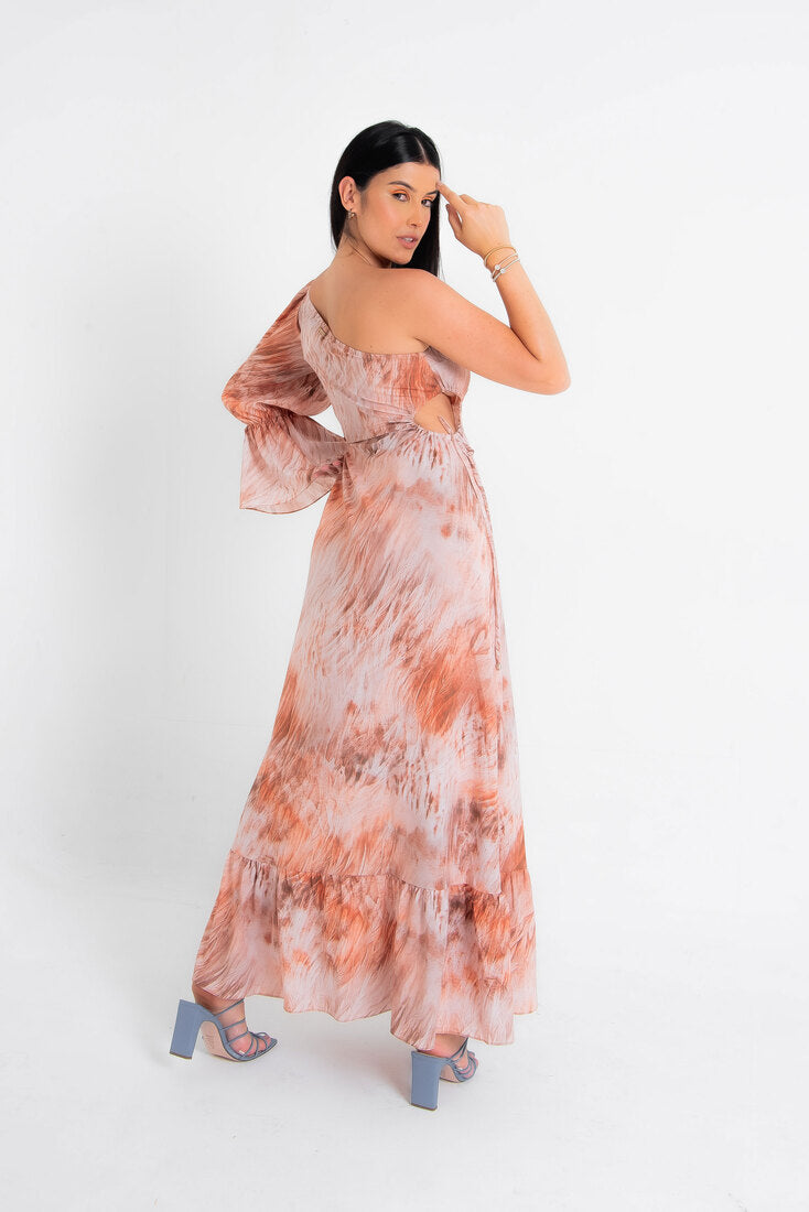 Vestido longo ombro só com estampa